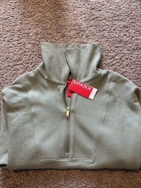 SPANX Air Essentials Ribbed Half-Zip Pullover in Sage